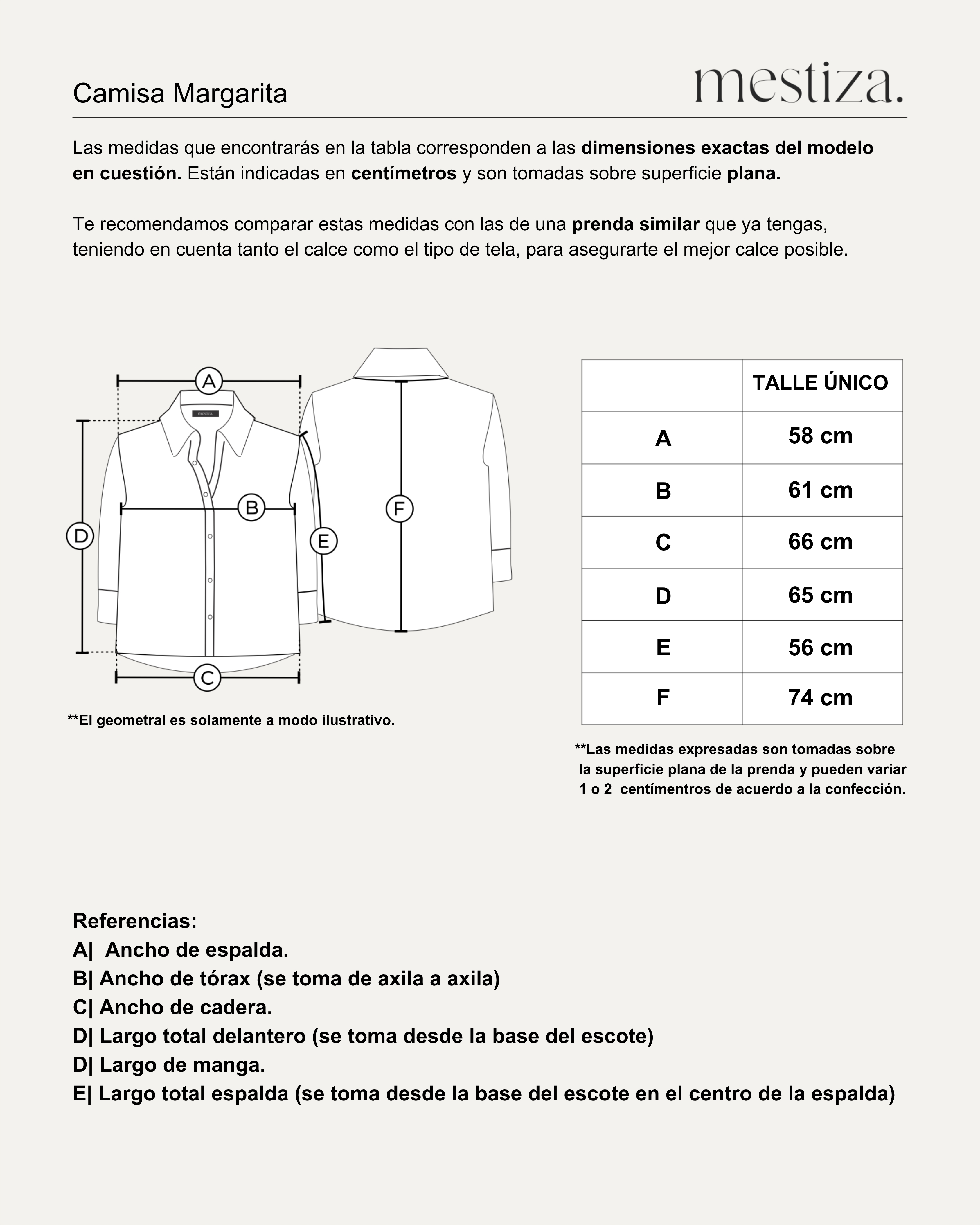 Gu&iacute;a de medidas Camisa Margarita